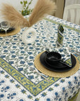 HANDCRAFTED INDIAN  BLOCK PRINTED TABLE COVER 100% COTTON FABRIC AND NAPKINS RUNNER - KUSUM