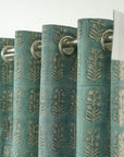 Floral Eyelet Linen Room Curtain - Decorative Pure Linen Fabric Panel - Inderdhanush