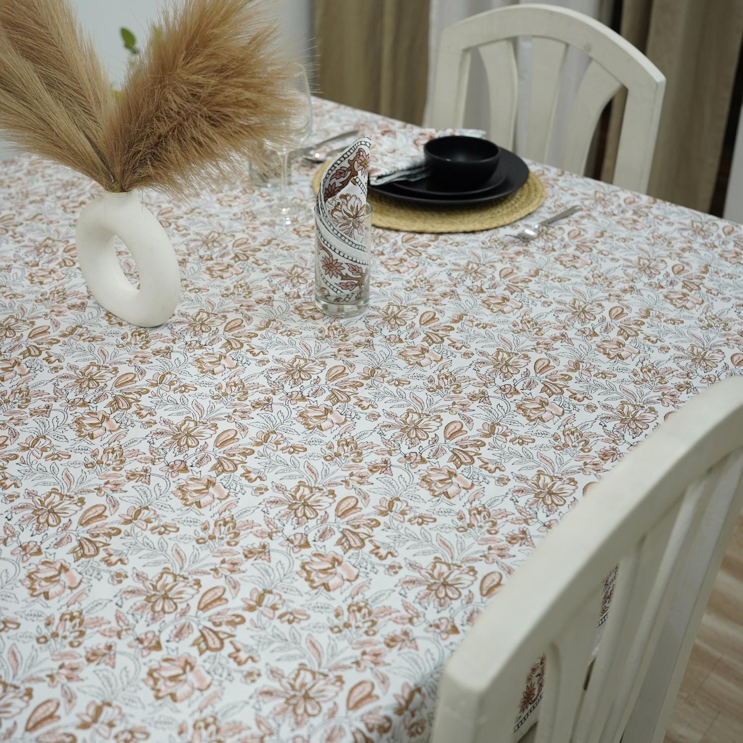 FLORAL PRINTED TABLE DECORATIVE DINING 100% COTTON COVER WITH NAPKINS - QUDRAT