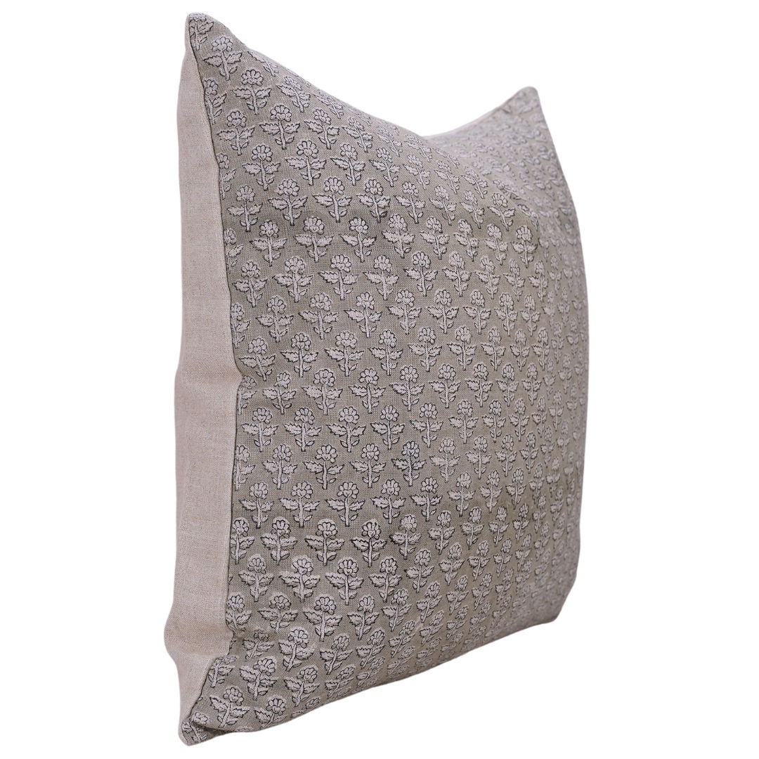 Pure Linen block print designer boho pillow/cushion cover- GULMOHAR - Fabdivine