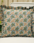 Block Print Pure Linen Frill Pillow Cover-Pushpa Samhita