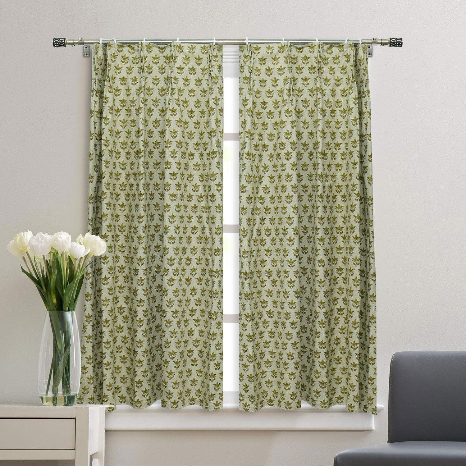 Linen Printed Window Curtain - Natural Fabric Door Panel - Saat Patti