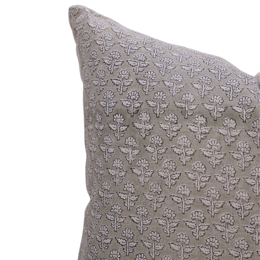 Pure Linen block print designer boho pillow/cushion cover- GULMOHAR - Fabdivine