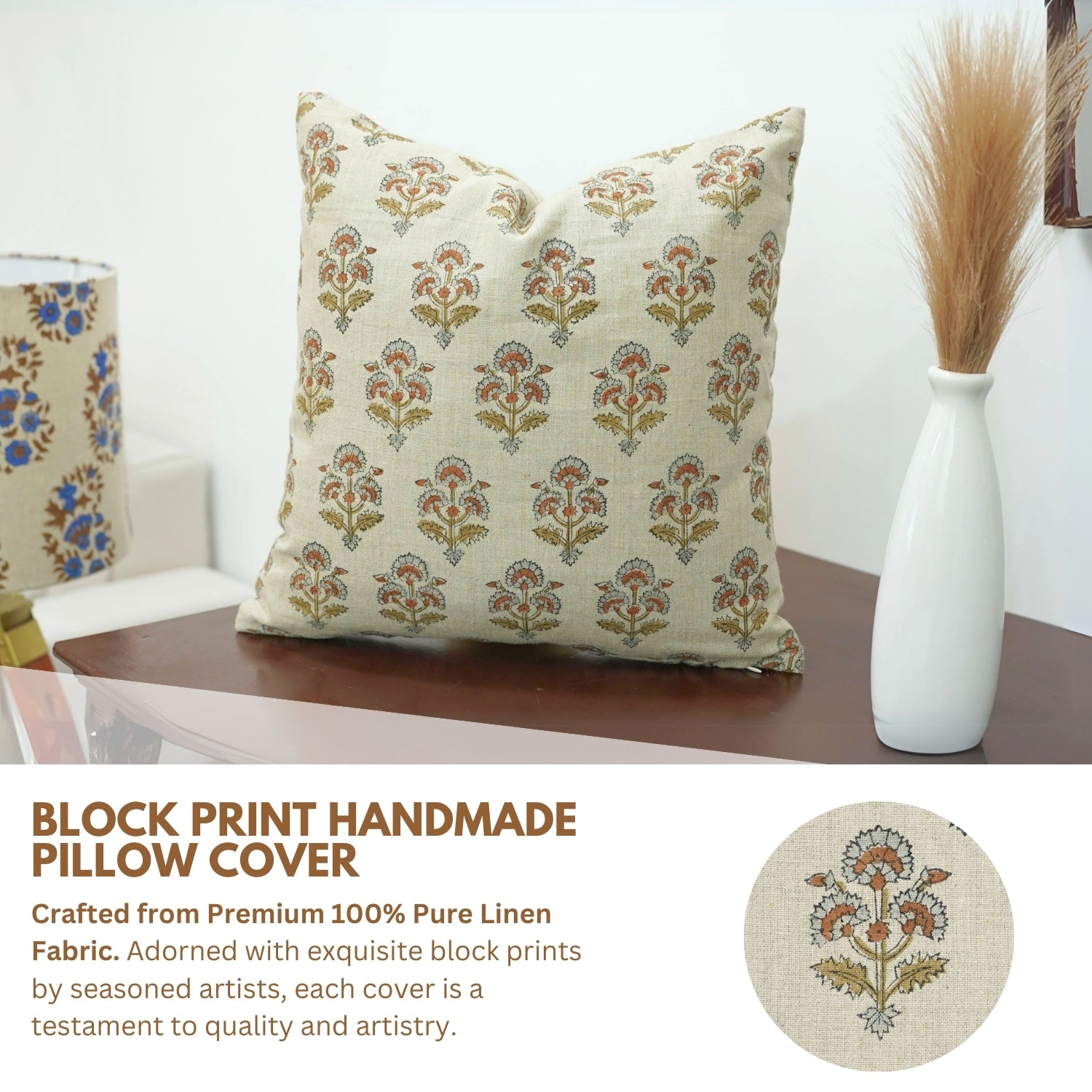 Block Print Pure Linen Pillow Cover-Traffic Light