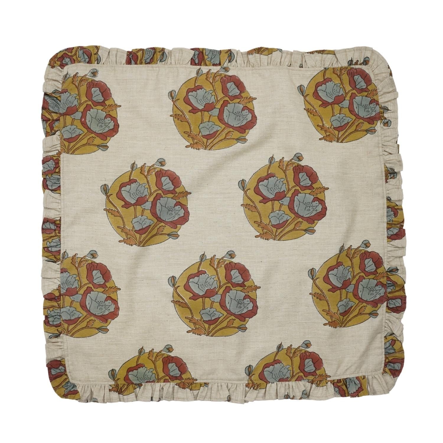 HANDMADE BLOCK PRINTED FLORAL TABLE RUFFLED DECORATIVE DINING NAPKIN SET – SANDHYA PUSHP