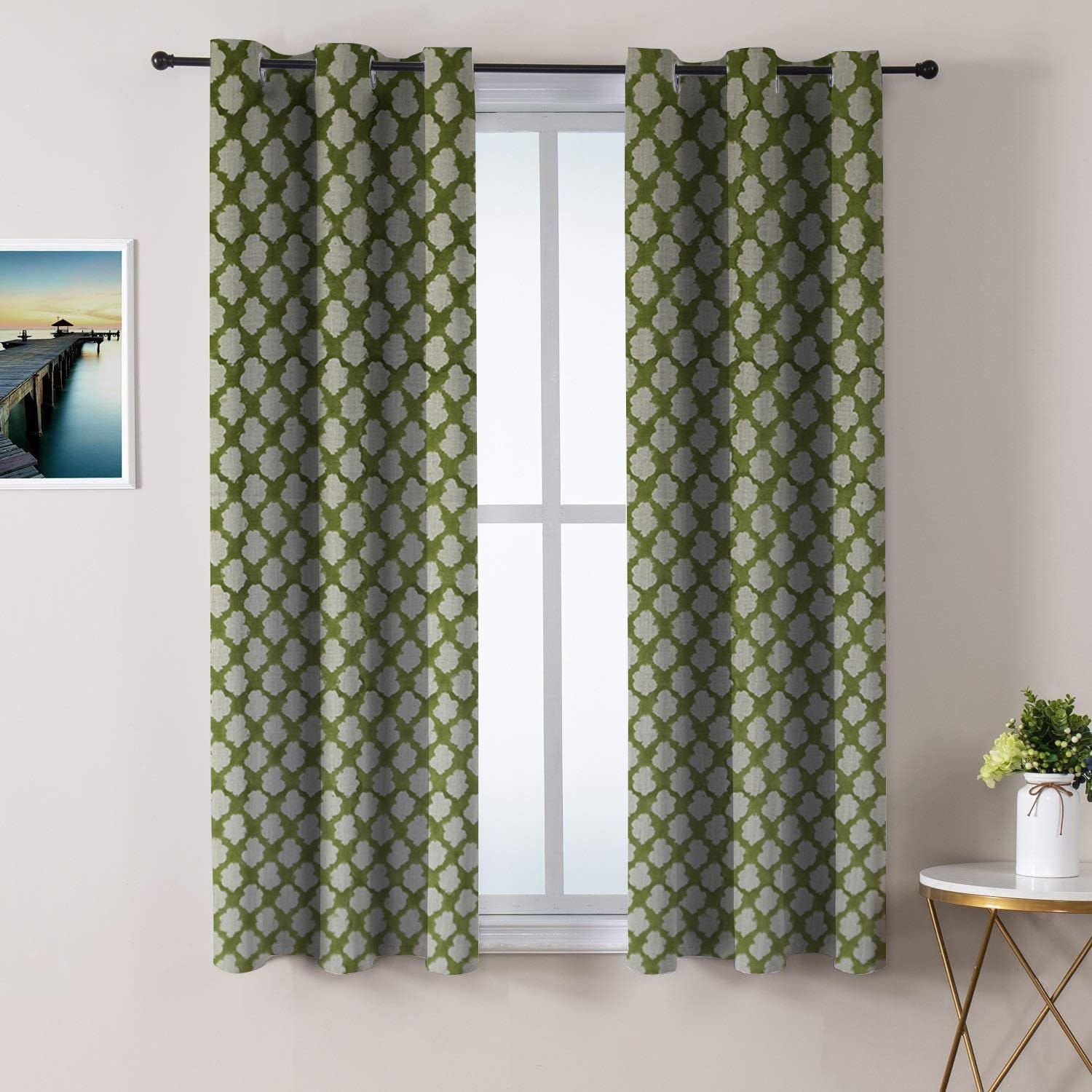 Room Darkening Floral Grommet Curtains - Blackout Linen Window Treatment - Badal