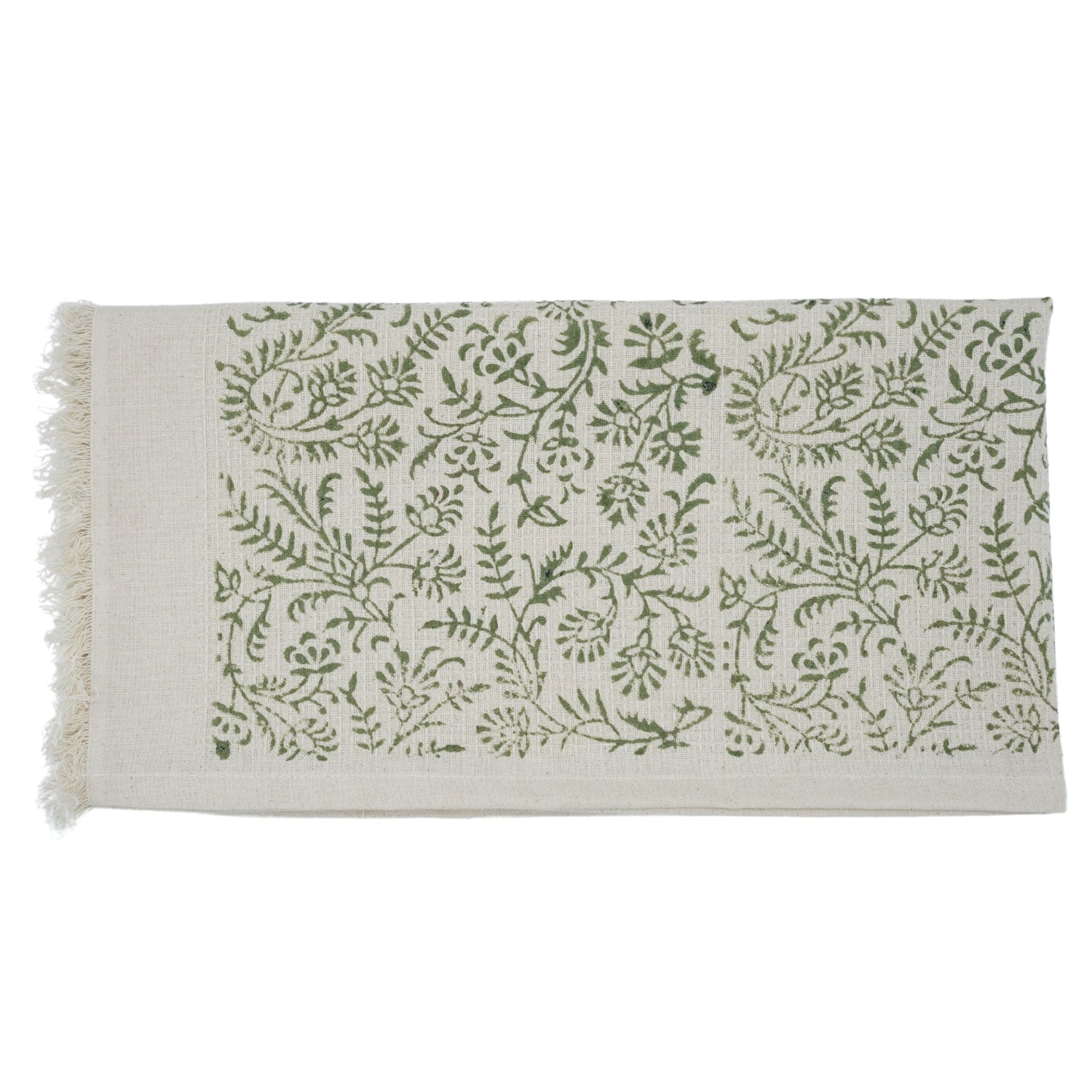 Handblock Floral Cotton Waffle Hotel Towels Junglee Ghass Green By Fabdivine