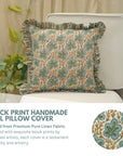 Block Print Pure Linen Frill Pillow Cover-Pushpa Samhita