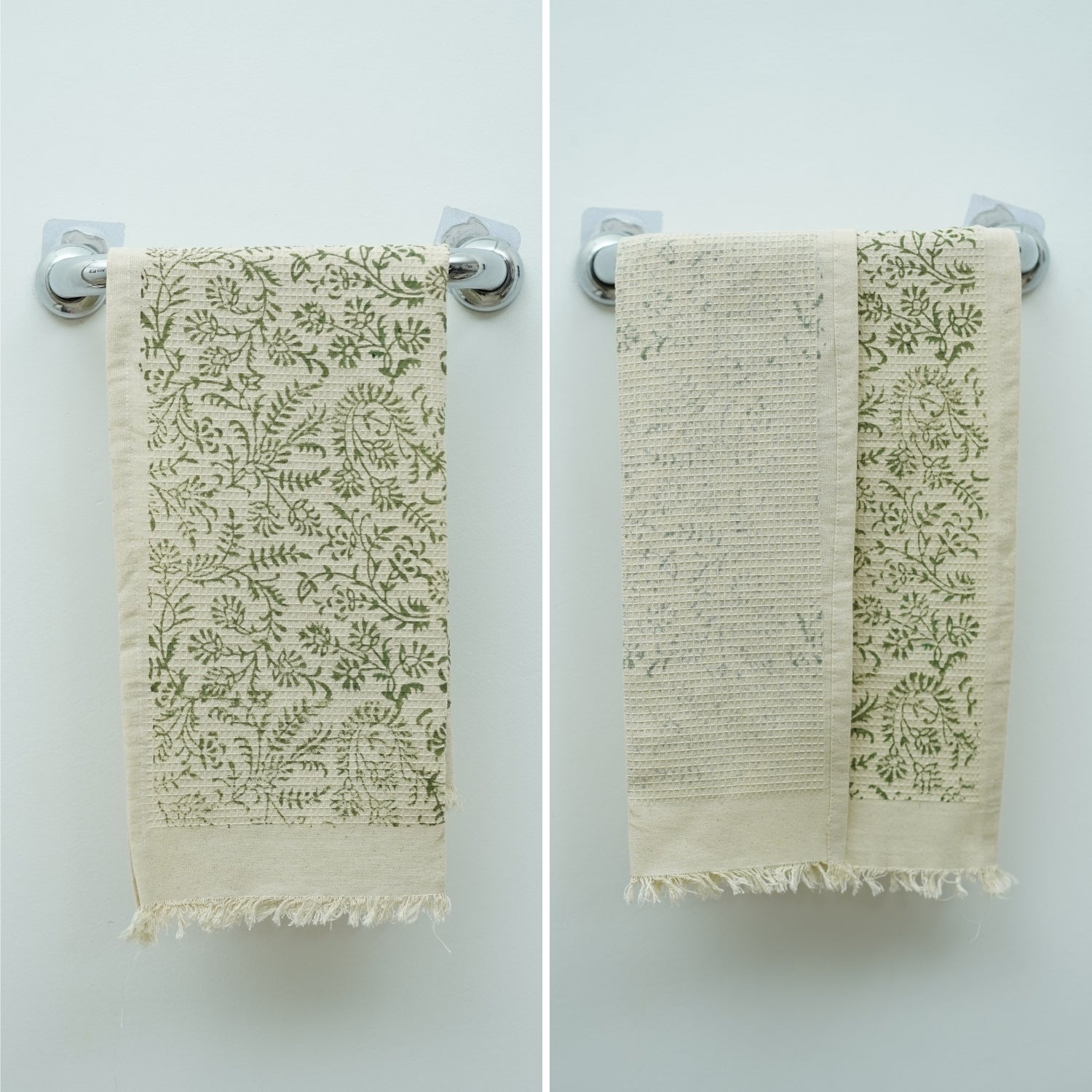 Handblock Floral Cotton Waffle Hotel Towels Junglee Ghass Green By Fabdivine