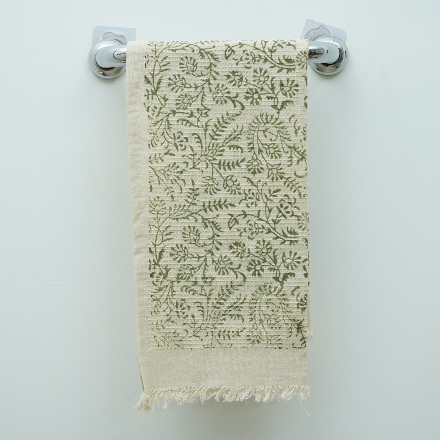 Handblock Floral Cotton Waffle Hotel Towels Junglee Ghass Green By Fabdivine