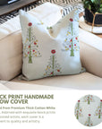 Hand Block Printed Farmhouse Thick White Cotton Pillow Cover – ChristmasTree Green By Fabdivine.