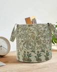 BLOCK PRINTED HANDMADE FLORAL GRAY & BROWN BASKET LINEN HANGING ORGANIZER - DEEPIKA