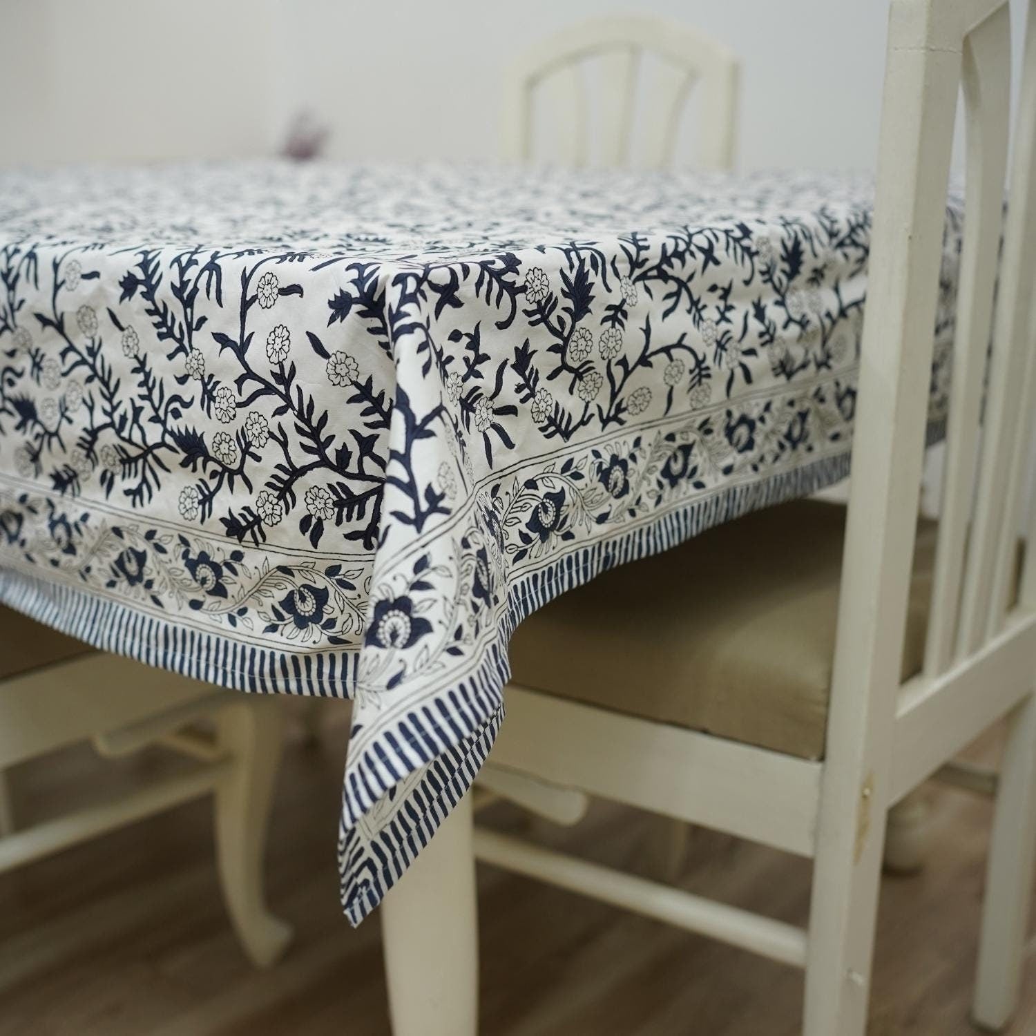 BLOCK PRINTED FLORAL HANDMADE DECORATIVE COTTON TABLE COVERING AND RUNNER - SEHJAN