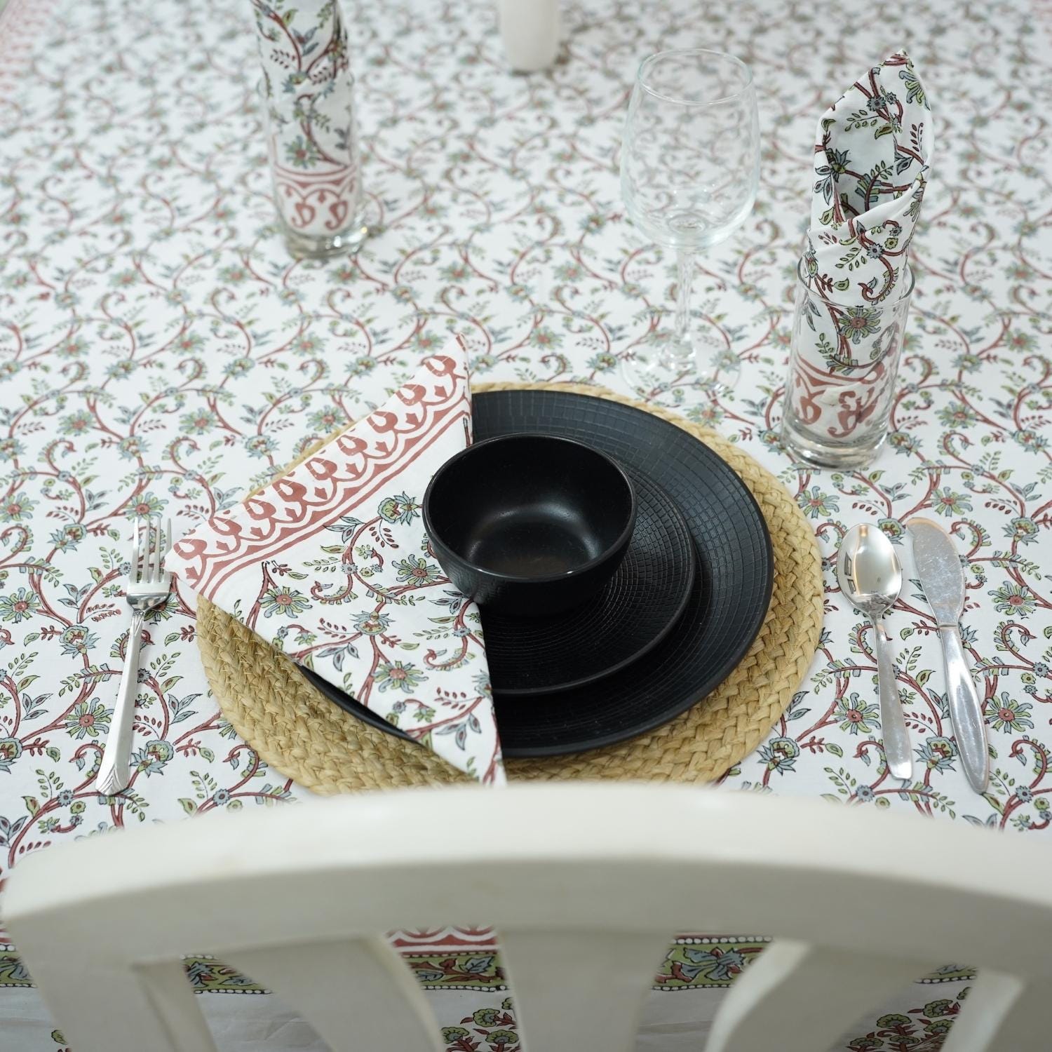 DESIGNER FLORAL PRINTED COTTON TABLE/DINING COVER WITH NAPKINS - VARANASI