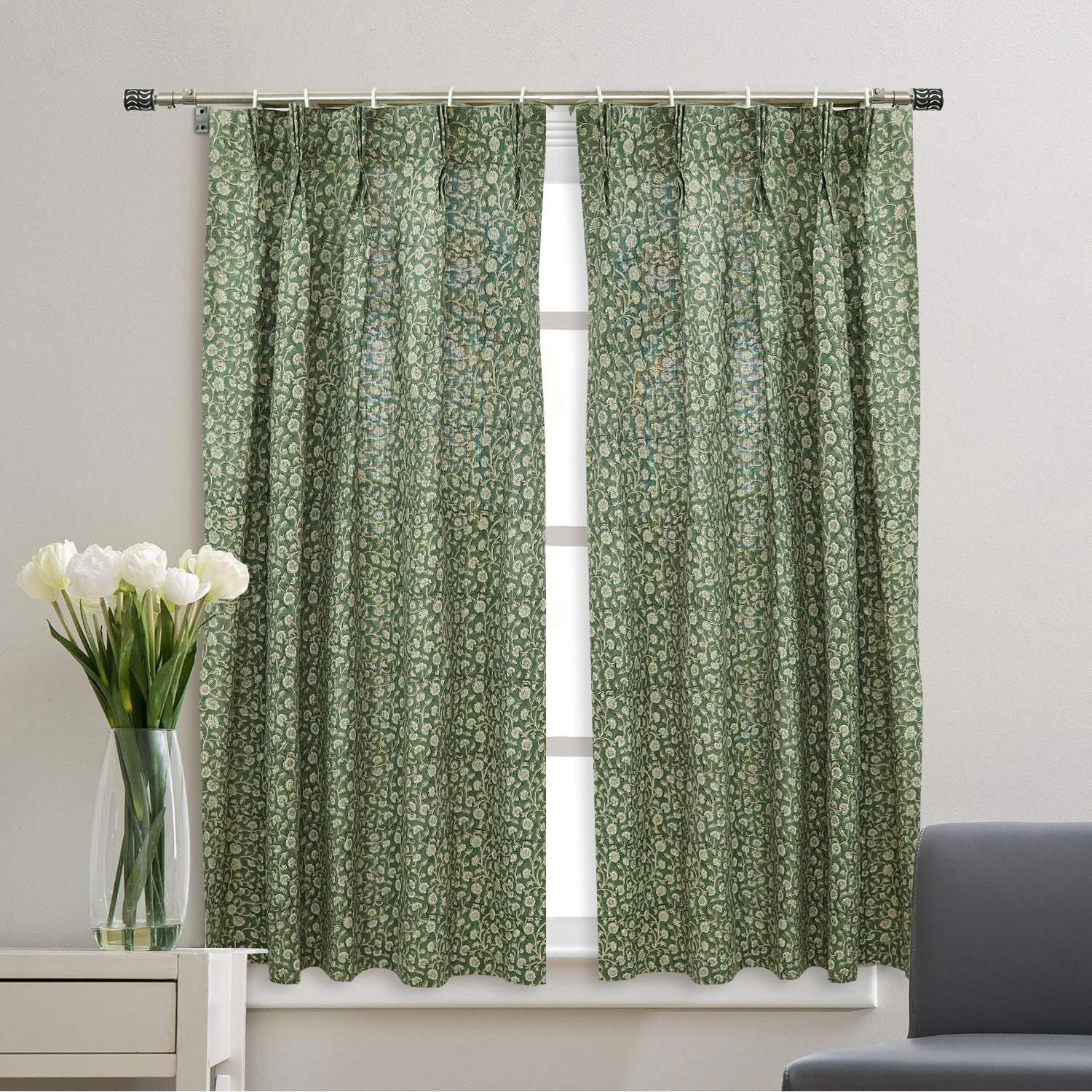 Floral Block Print Window Curtains - Valance Treatments - Himachal