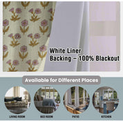 Thick Linen Block Print Curtains - Designer Window Treatment for Living Room - Kirti