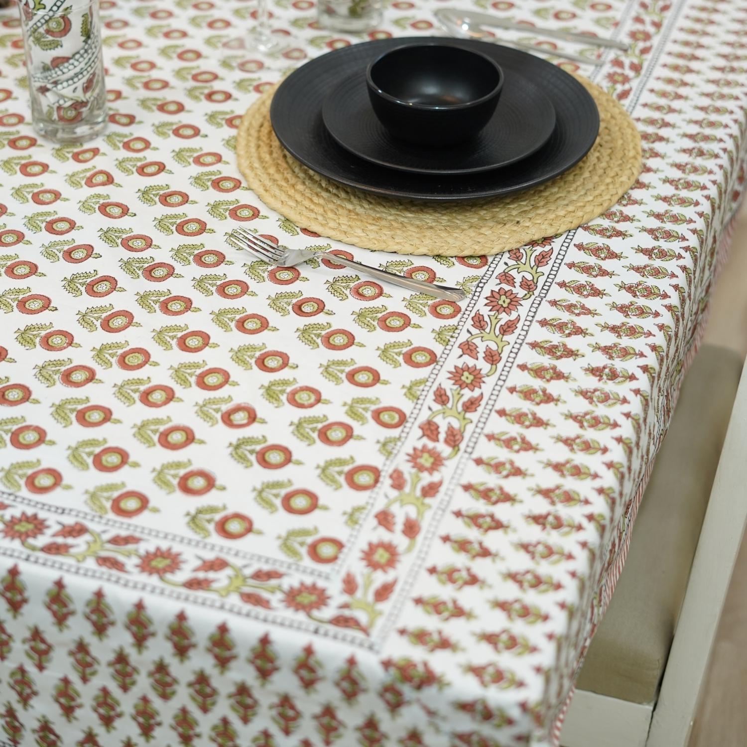 HANDCRAFTED PRINTED DECORATIVE SQUARE BOHO FLORAL COTTON TABLE COVER - ARJUN