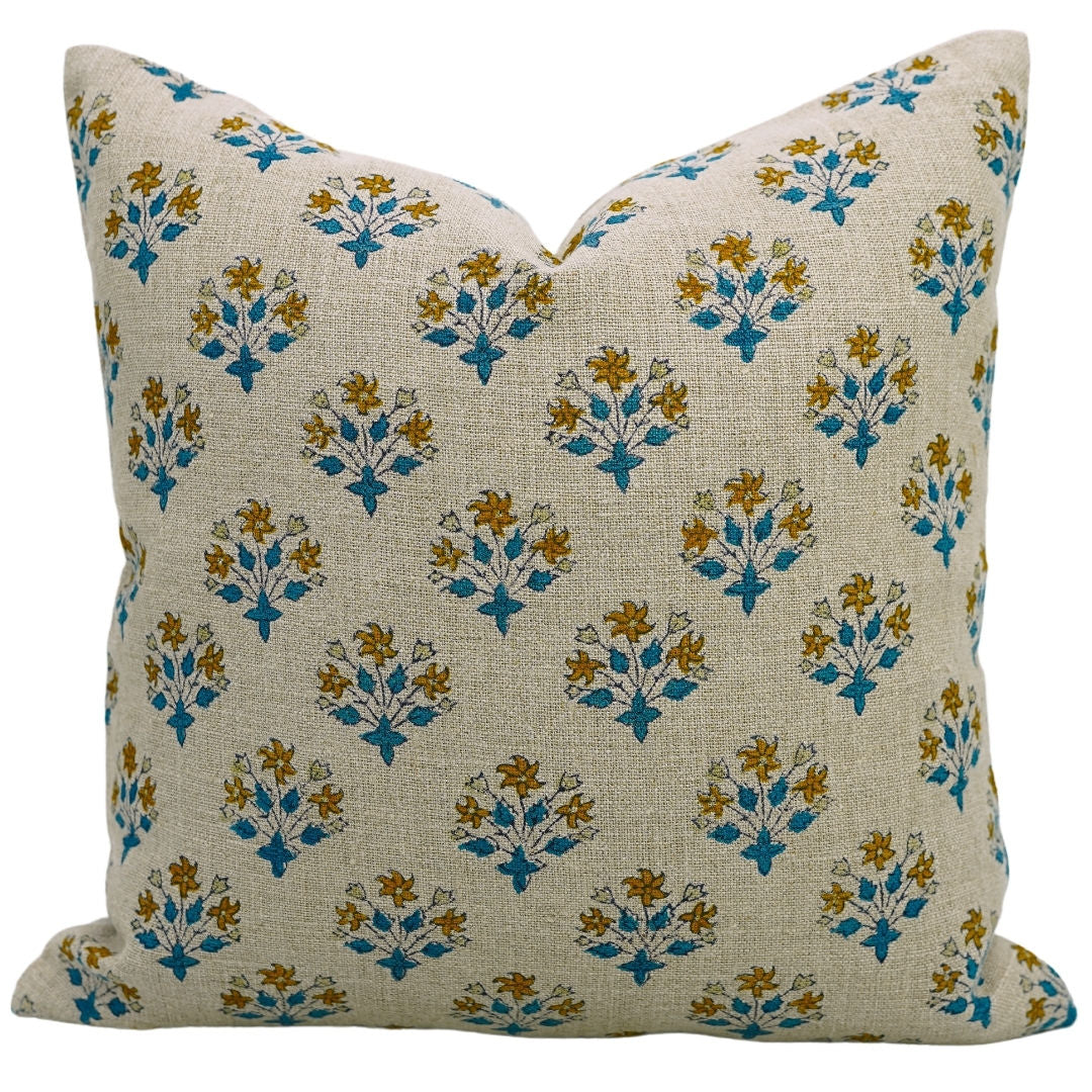 Block Print Linen Pillow Cover- DIWALI FLOWER - FABDIVINE LLC