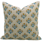 Block print Pillow cover for sofa, couch or bed- Pure Linen- DIWALI FLOWER - Fabdivine