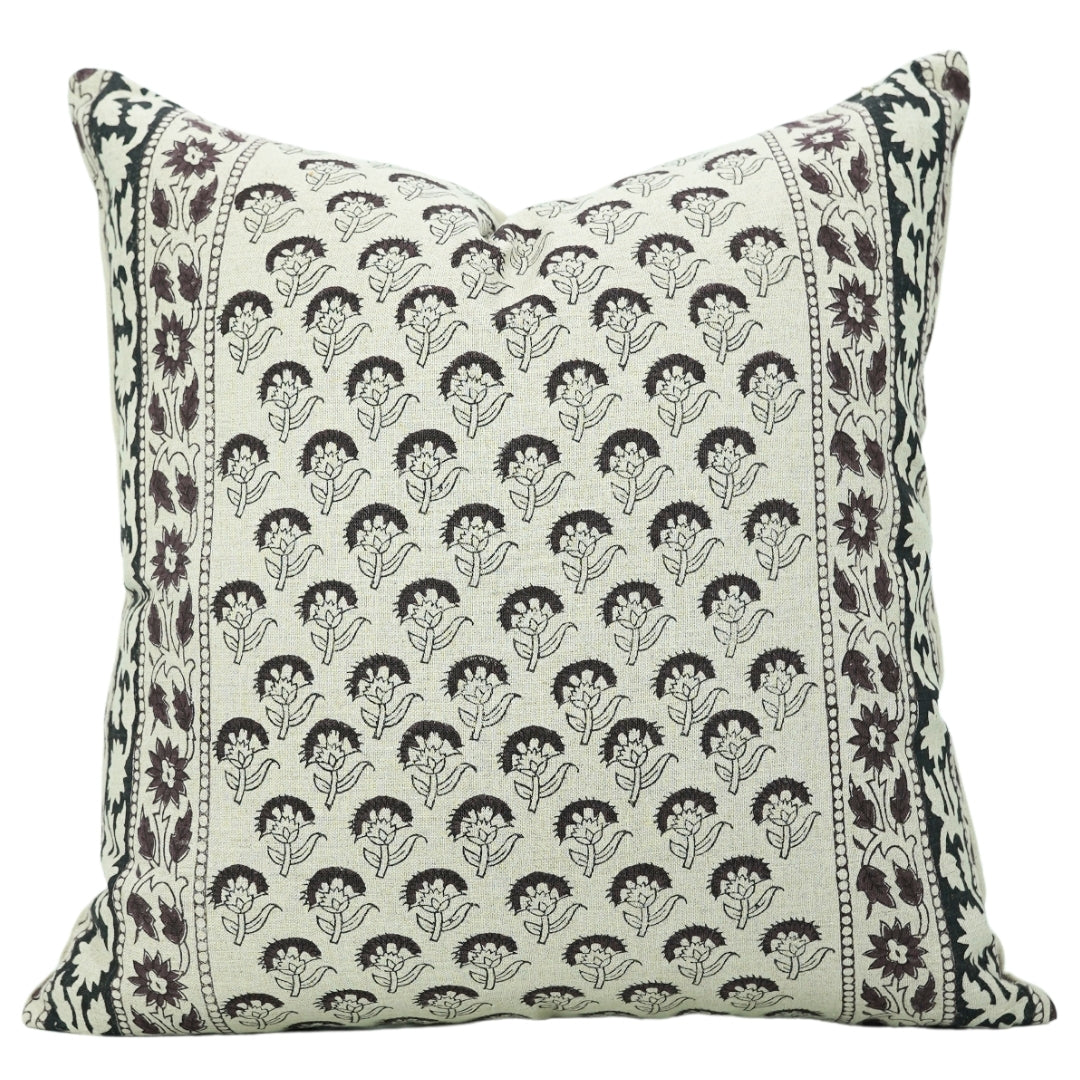 Block Print Linen Pillow Cover- JUJU FLOWER - FABDIVINE LLC