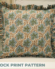 Block Print Pure Linen Frill Pillow Cover-Pushpa Samhita