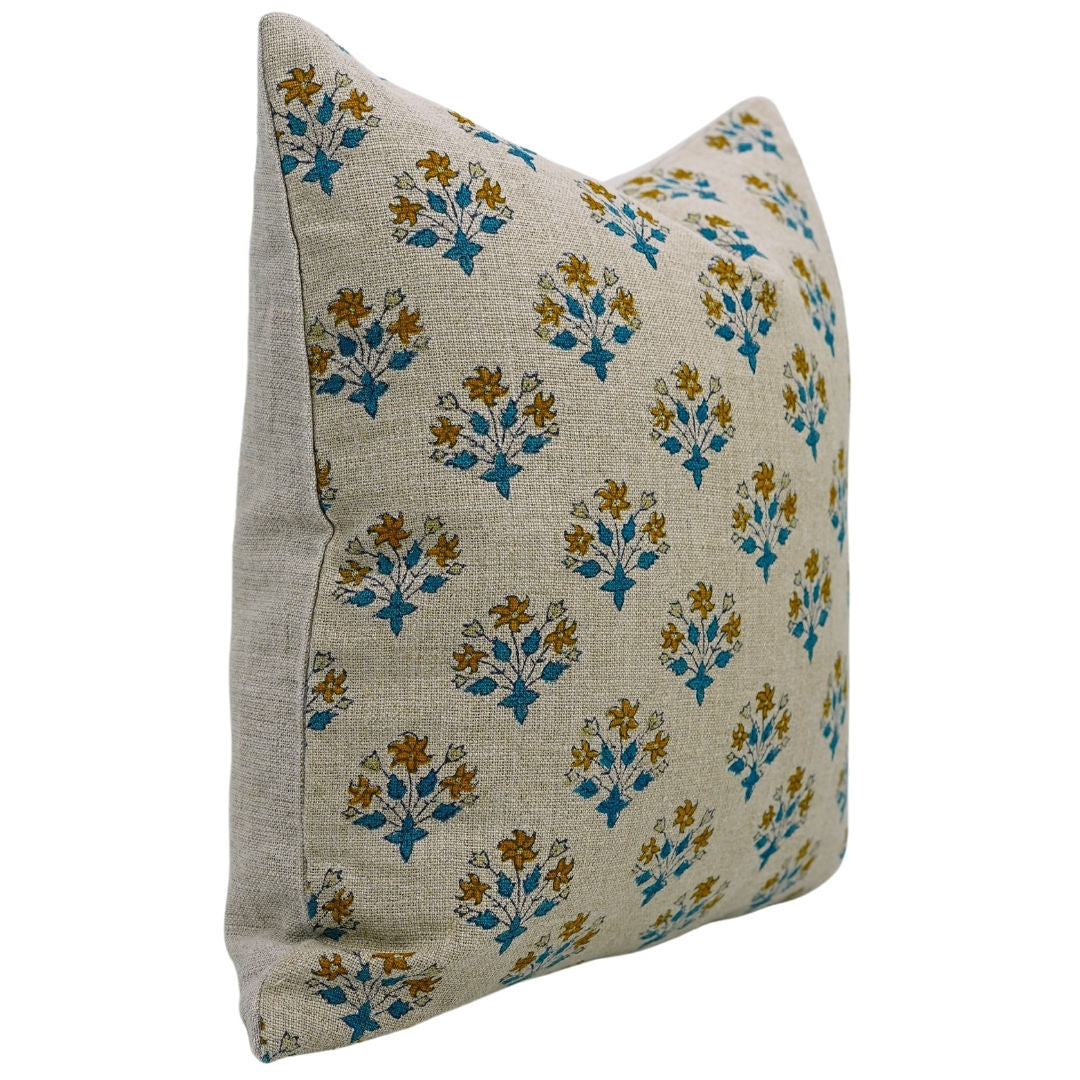 Block print Pillow cover for sofa, couch or bed- Pure Linen- DIWALI FLOWER - Fabdivine