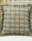 Block Print Thick Linen Frill Pillow Cover-Bijhni