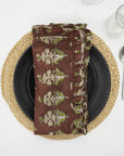 PURE LINEN BLOCK PRINTED FRILL NAPKIN SET DECORATIVE RUFFLE DESIGN – HANDMADE INDIAN STYLE BOHO MORMUKUT