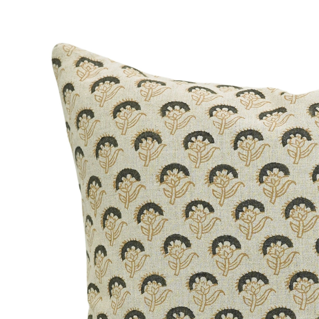 Block print Pure Linen throw pillow cover- JUJU FLOWER - Fabdivine