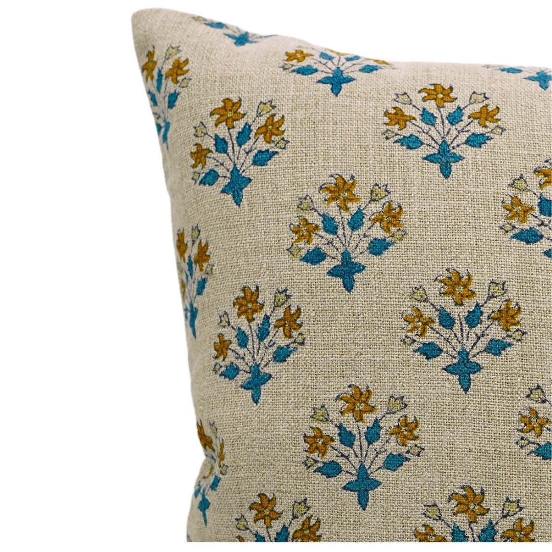 Block print Pillow cover for sofa, couch or bed- Pure Linen- DIWALI FLOWER - Fabdivine