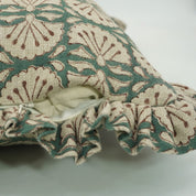 Block Print Thick Linen Frill Pillow Cover-Bijhni