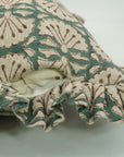 Block Print Thick Linen Frill Pillow Cover-Bijhni