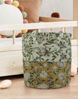 HAND BLOCK PRINTED LINEN CONTAINER GRAY & BLUE FABRIC BASKET STURDY STORAGE BIN - ARADHANA