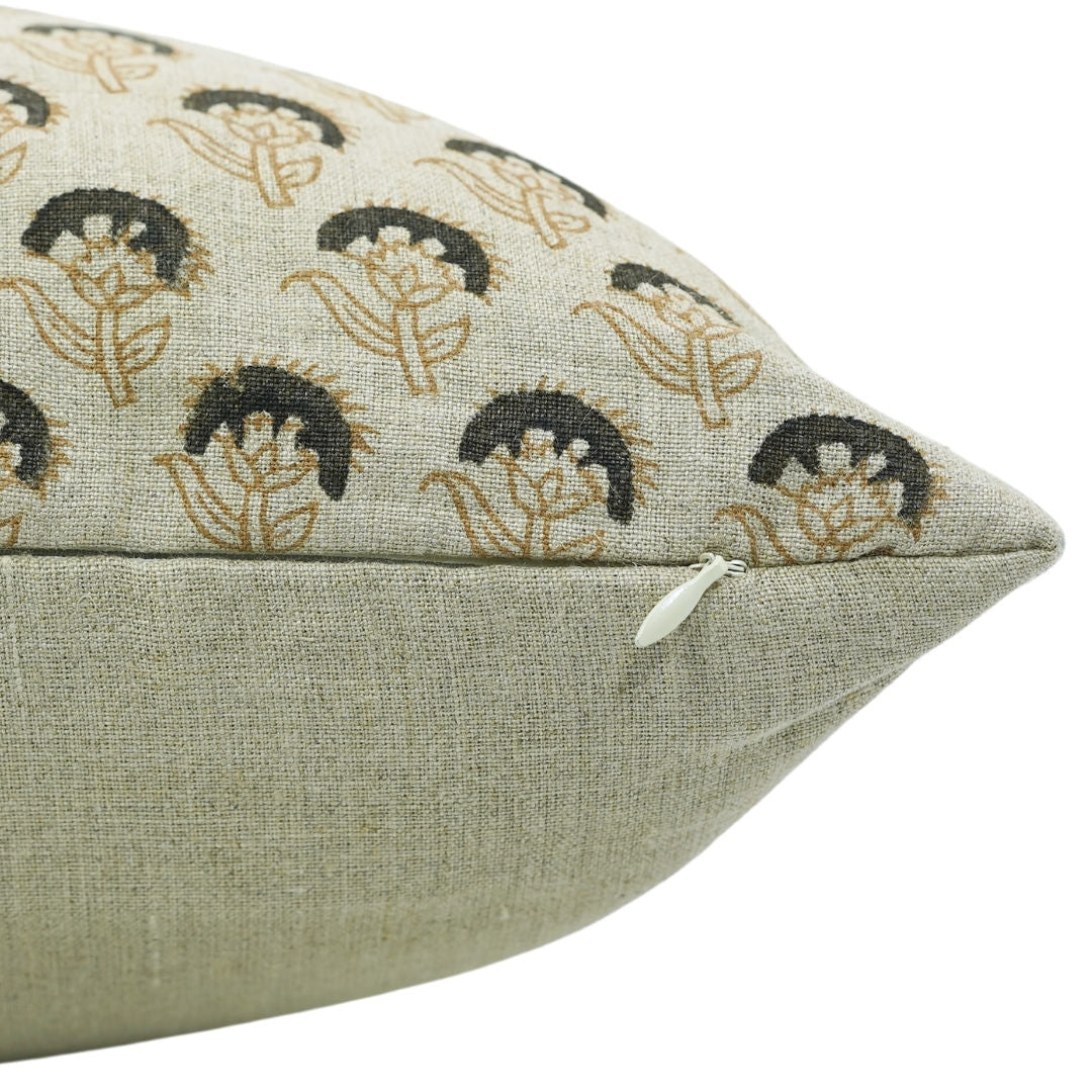 Block print Pure Linen throw pillow cover- JUJU FLOWER - Fabdivine