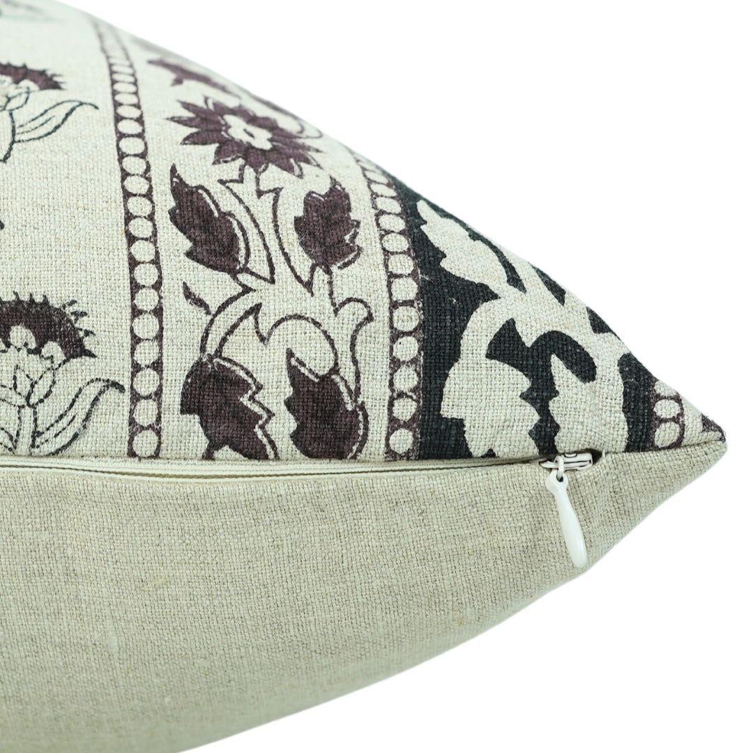 Block print Pillow cover for sofa, couch or bed- Pure Linen- JUJU FLOWER - Fabdivine