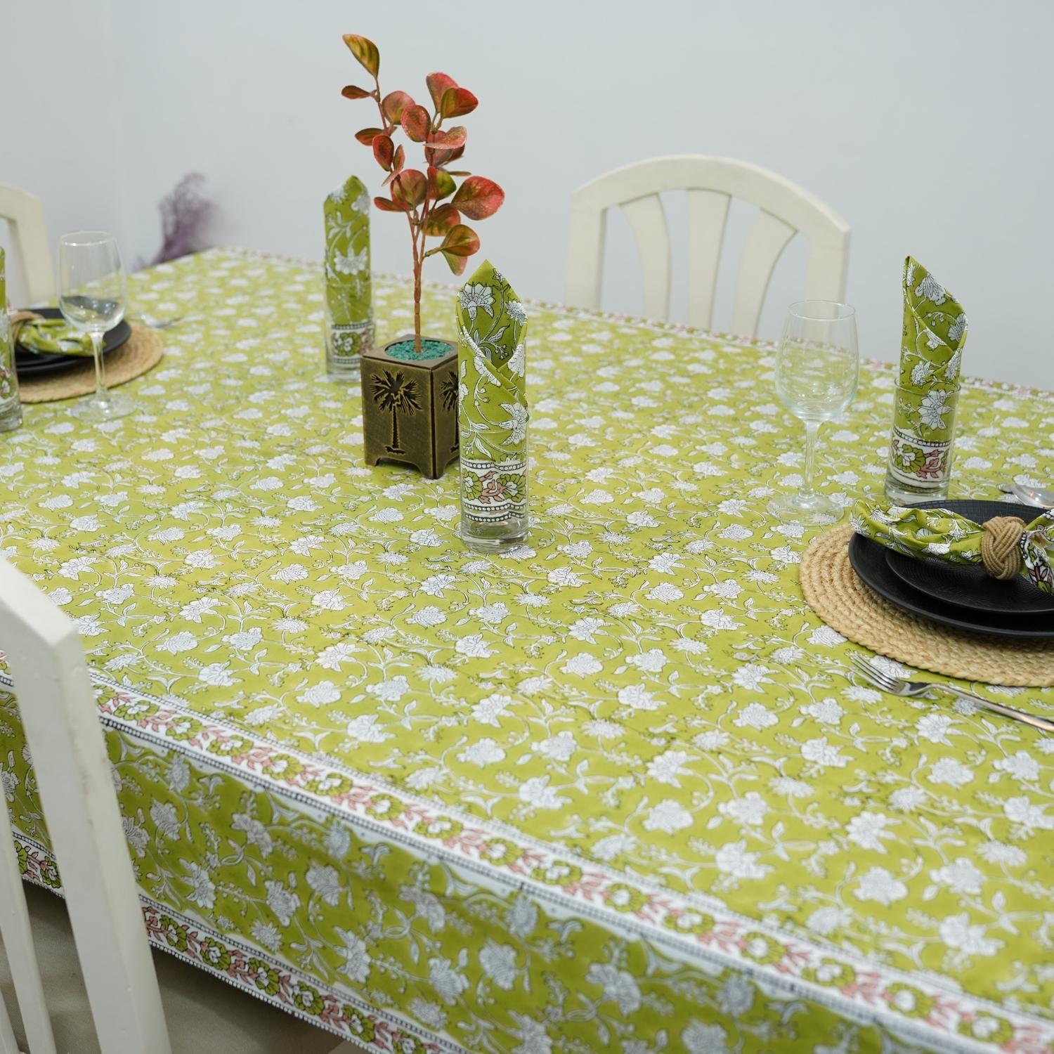 FLORAL BLOCK PRINT HANDMADE DECORATIVE INDIAN TABLE COVERING IN COTTON FABRIC - NAYAB