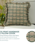 Block Print Thick Linen Frill Pillow Cover-Bijhni