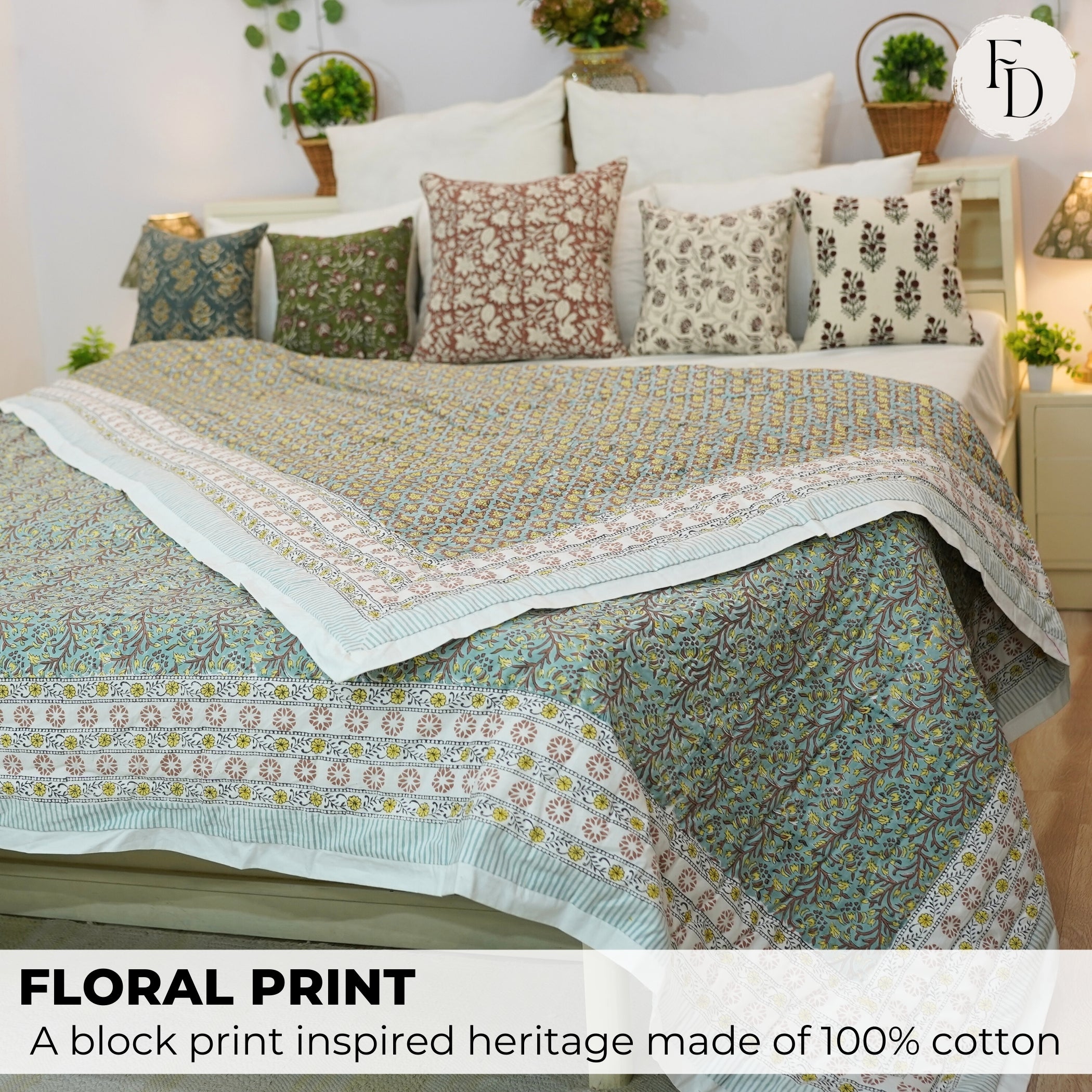 Medium Weight Cotton Block Printed Quilts