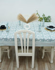 BLOCK PRINTED SKY BLUE BOHO FLORAL COTTON TABLE CLOTH/COVER AND NAPKINS SET - RAJAT