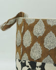 BLOCK PRINTED FABRIC FOLDABLE LINEN BASKET HANDMADE FLORAL ORGANIZER BIN - BETEL LEAF