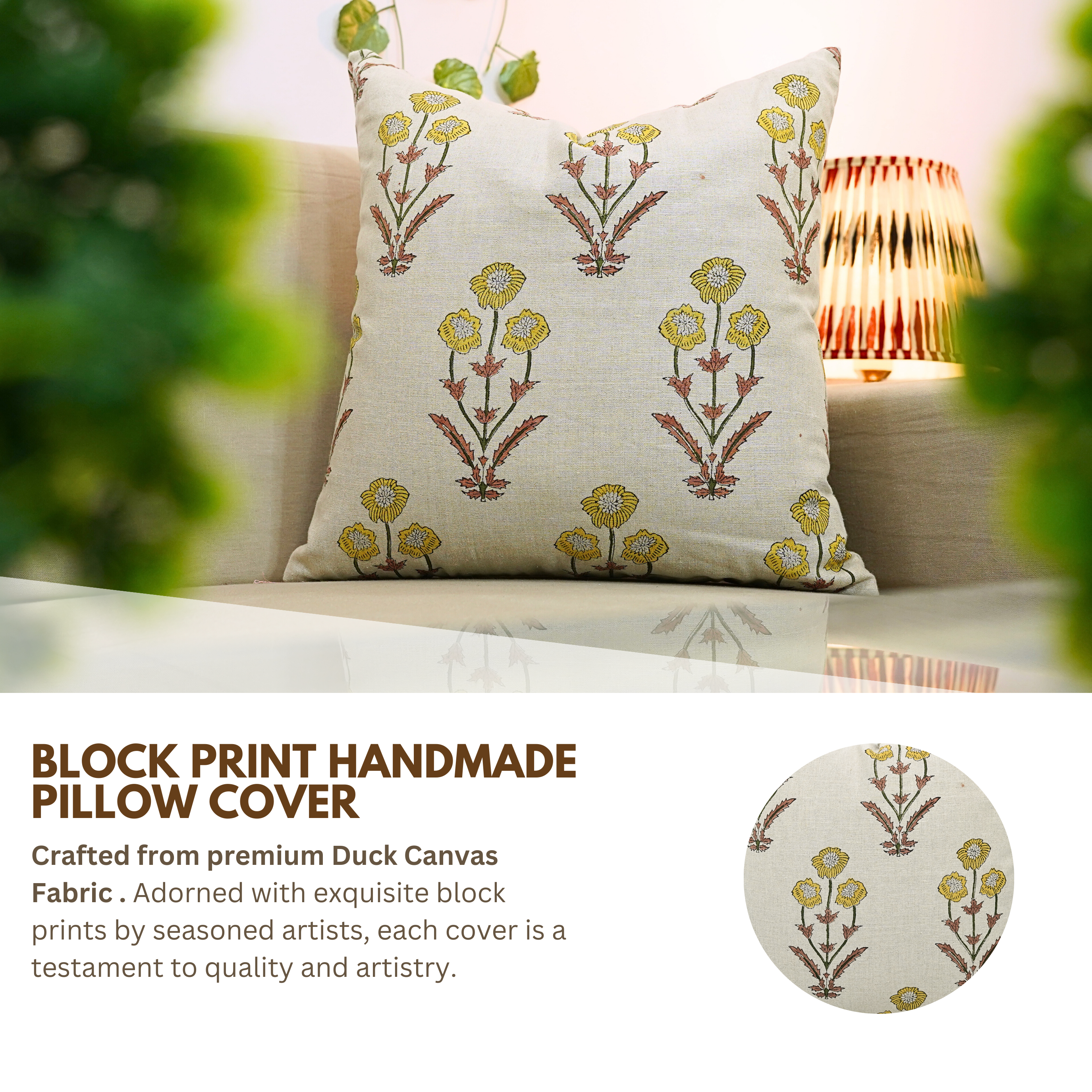 Block print Pure Linen throw pillow cover- AMITABH - Fabdivine