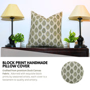 Pure Linen block print designer boho pillow/cushion cover- BETAL LEAF - Fabdivine