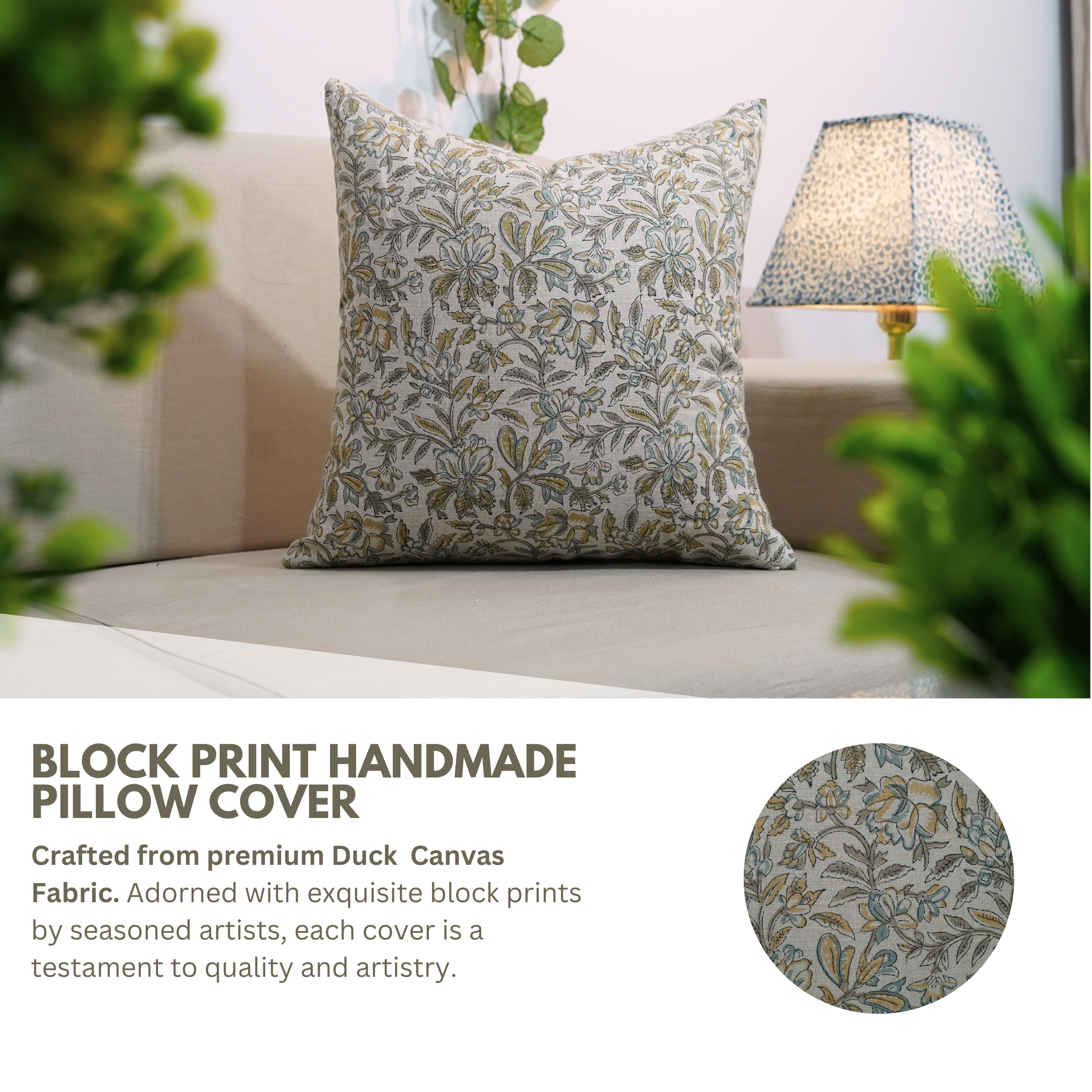 Block print Pillow cover for sofa, couch or bed- Pure Linen- KUDRAT - Fabdivine