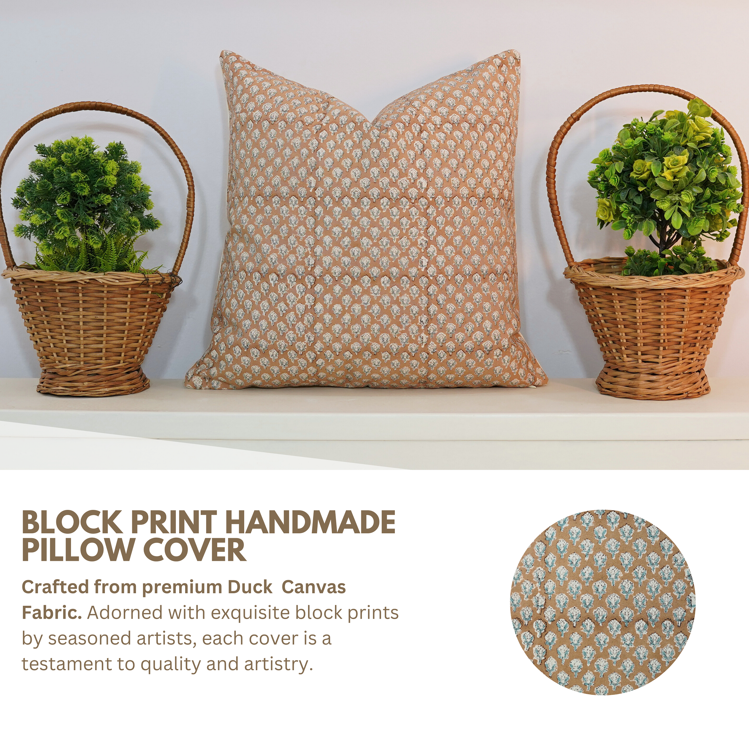 Block print Thick Cotton throw pillow cover- MOGRA - Fabdivine