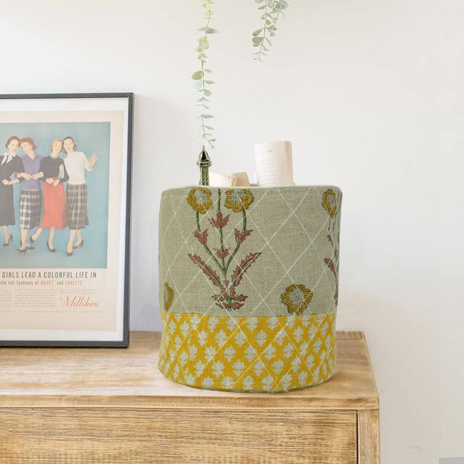 BOHEMIAN LINEN BLOCK PRINTED STORAGE BIN/BASKET FOLDABLE FABRIC HANDMADE ORGANIZER - AMITABH