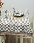 HAND BLOCK PRINTED FLORAL COTTON KITCHEN TABLE WRPS And NAPKINS SET - CHUI MUI