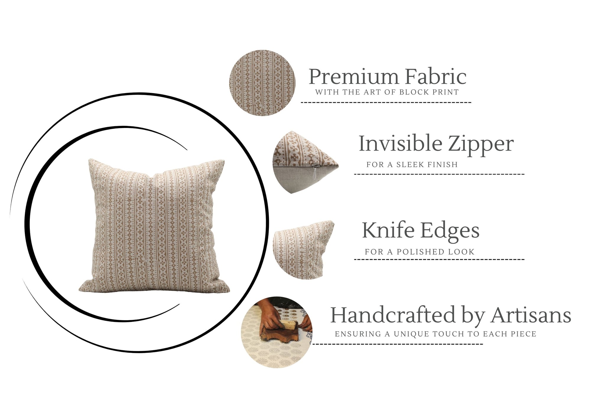 Square/Lumber block print pillow cover- Pure Linen- DOJI - Fabdivine