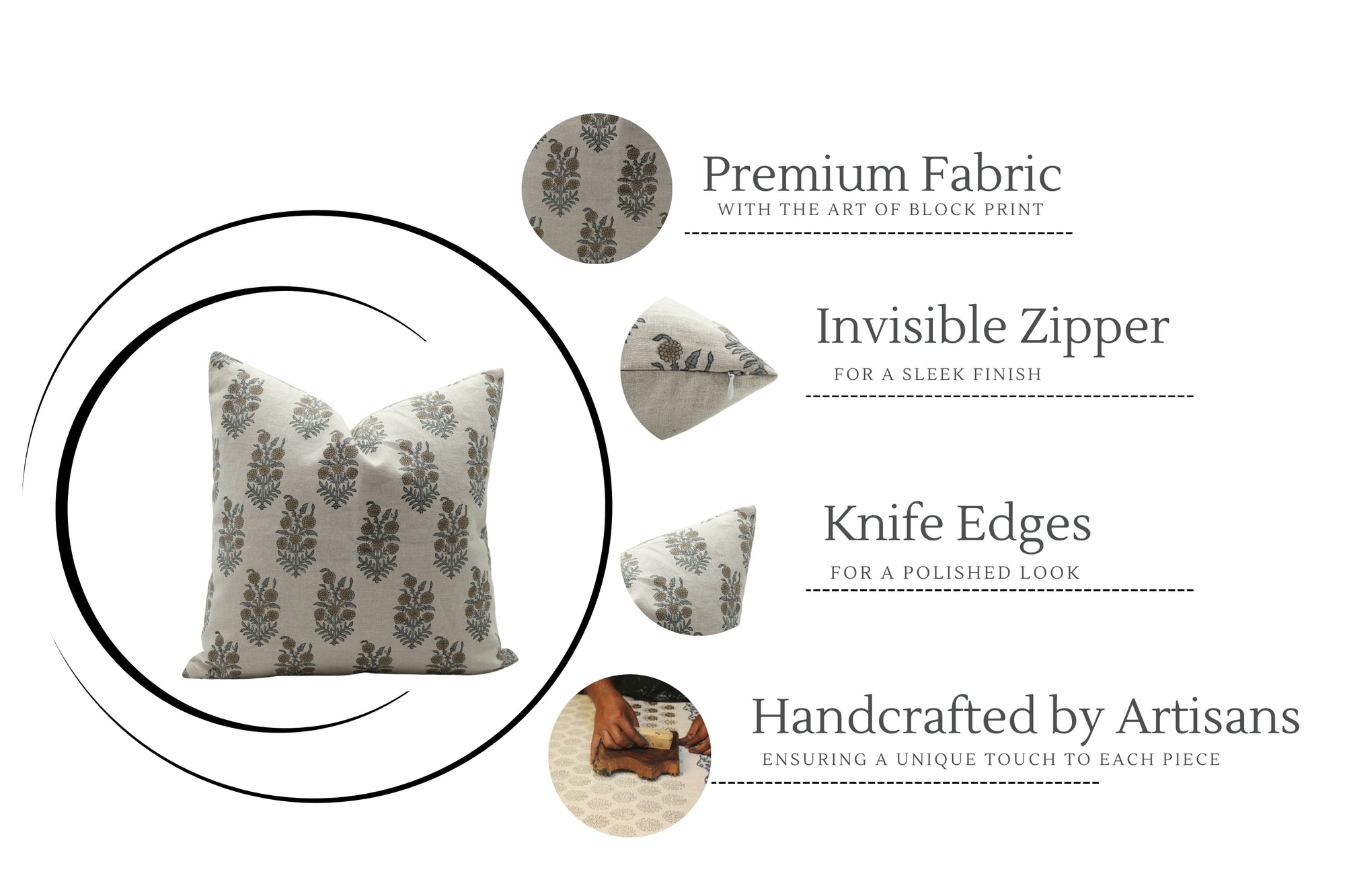 Throw Pillow Cover –Designer Collection of Hand Block Print Pure Linen- HAJARA - Fabdivine