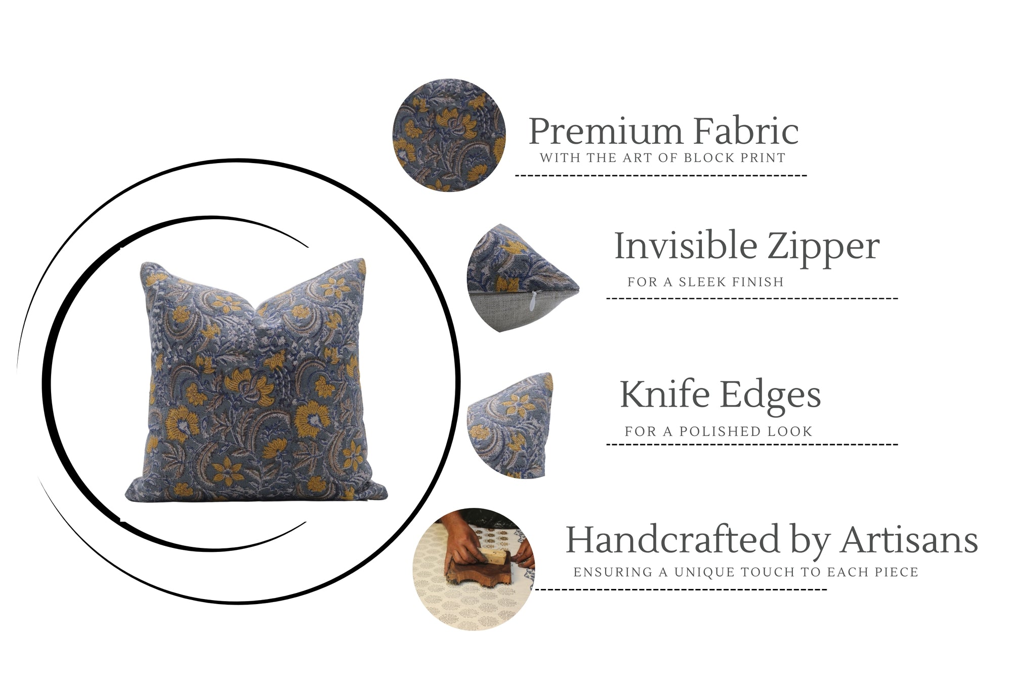 Block print Pillow cover for sofa, couch or bed- Thick Linen- KUNDANVAN - Fabdivine