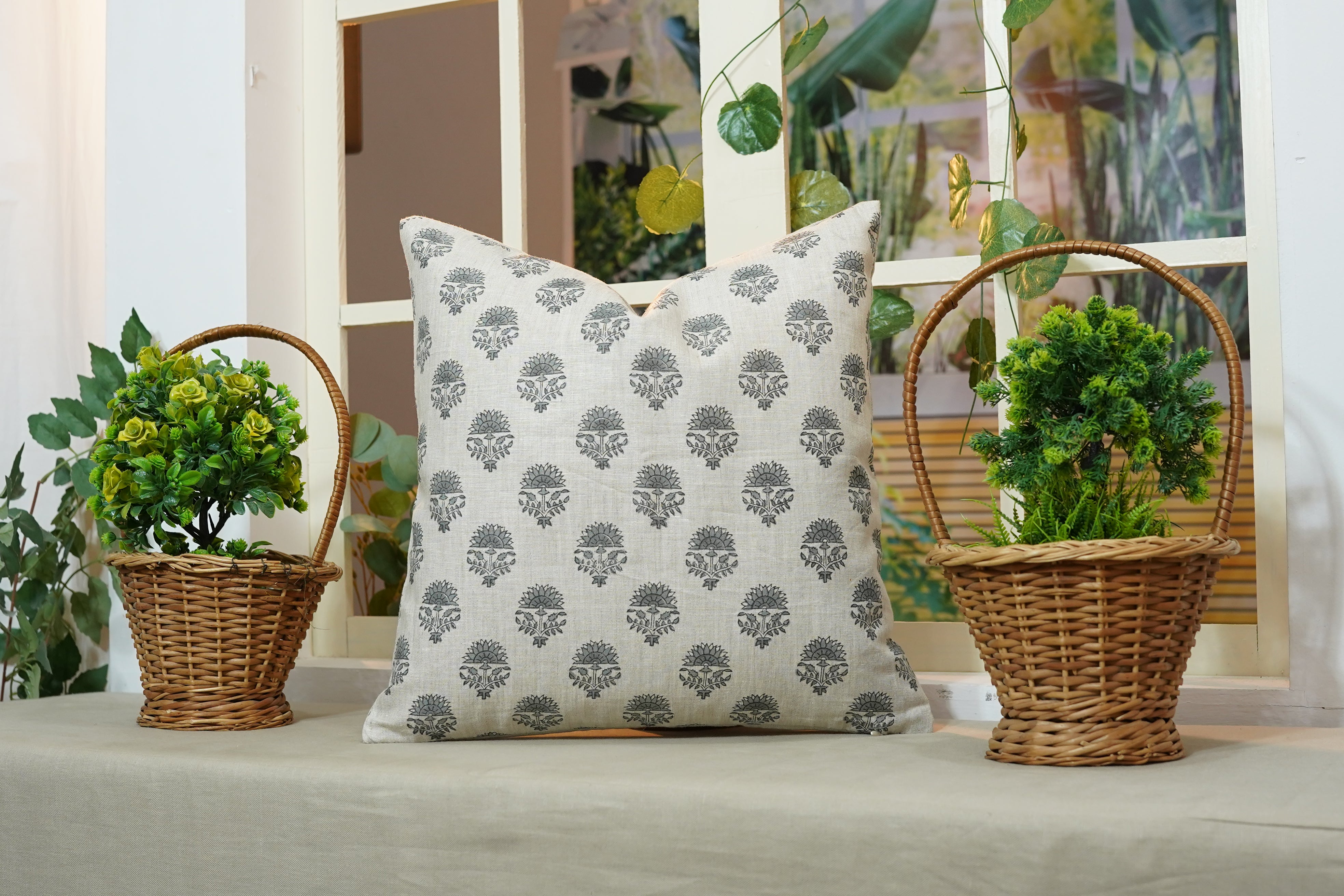 Decorative pillow covers with block prints created by hand